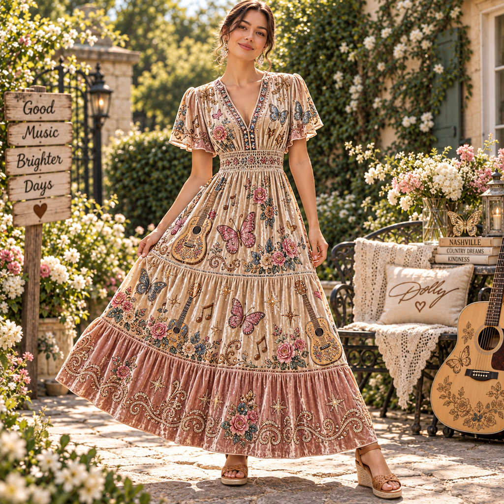 DLPT Premium Embroidered Velvet Maxi Dress PTKL