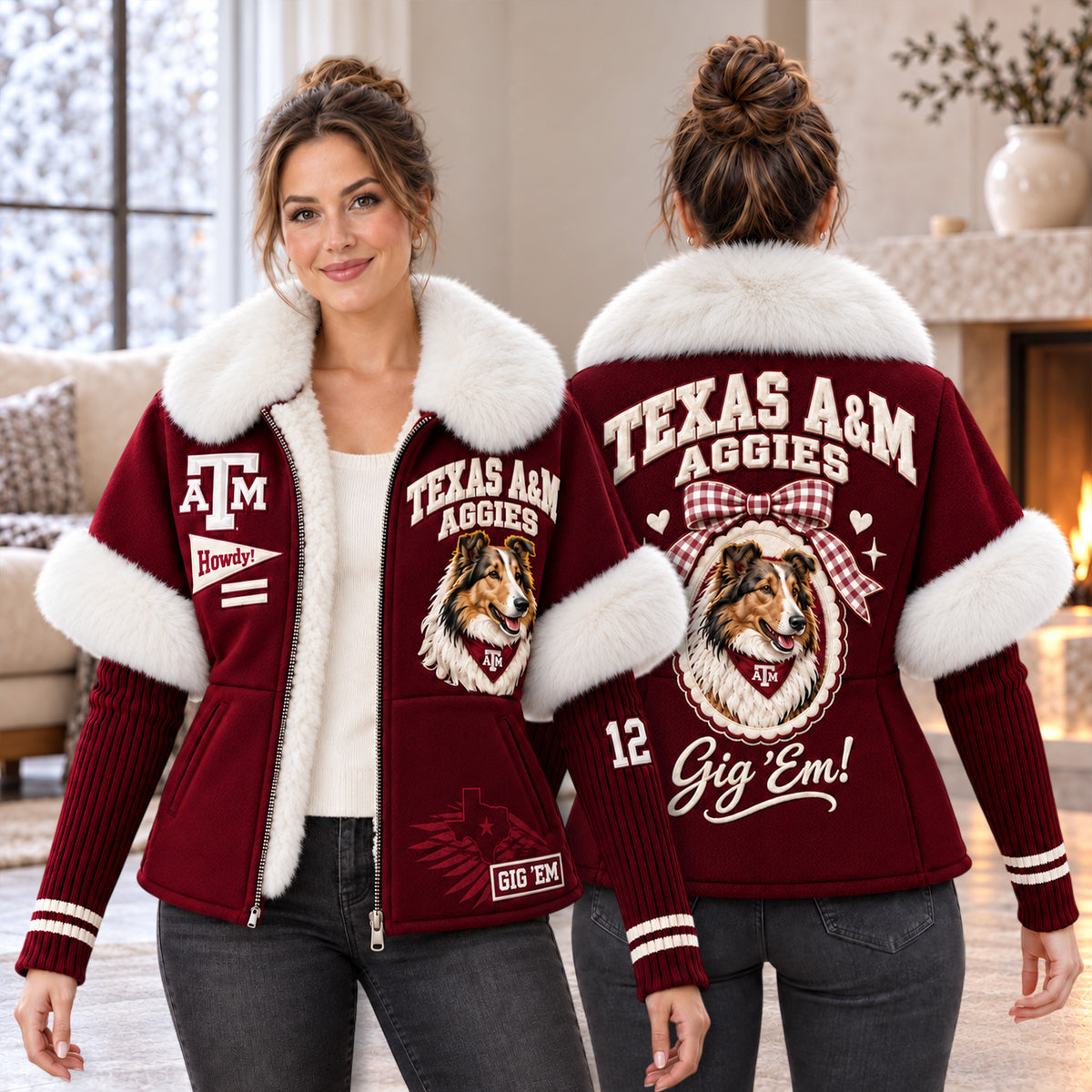 Premium TAMA Plush Collar Knit Sleeve Jacket PVNA