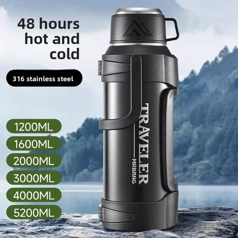 316 stainless steel ultra large capacity insulated pot, outdoor portable car sports tea cup, ultra large travel pot