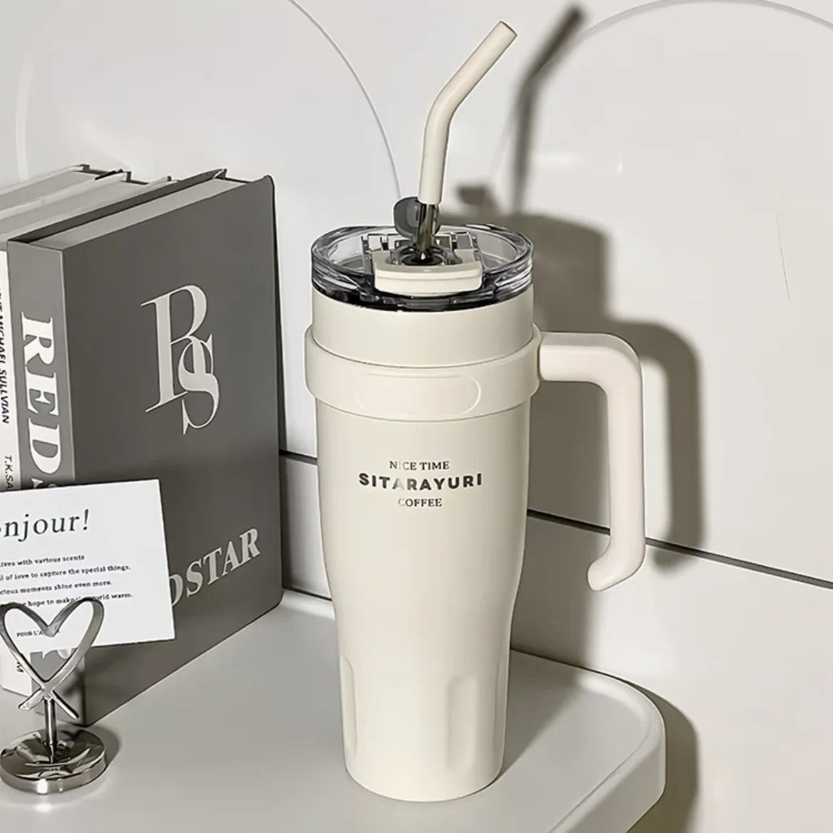 1pc Stainless Steel Ice Tumbler 38.55oz Insulated Cup with Handle & Straw Keeps Cold for 24 Hrs Car Insulation Cup Coffee Water