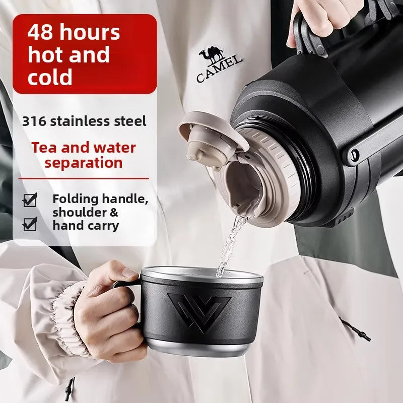 316 stainless steel ultra large capacity insulated pot, outdoor portable car sports tea cup, ultra large travel pot