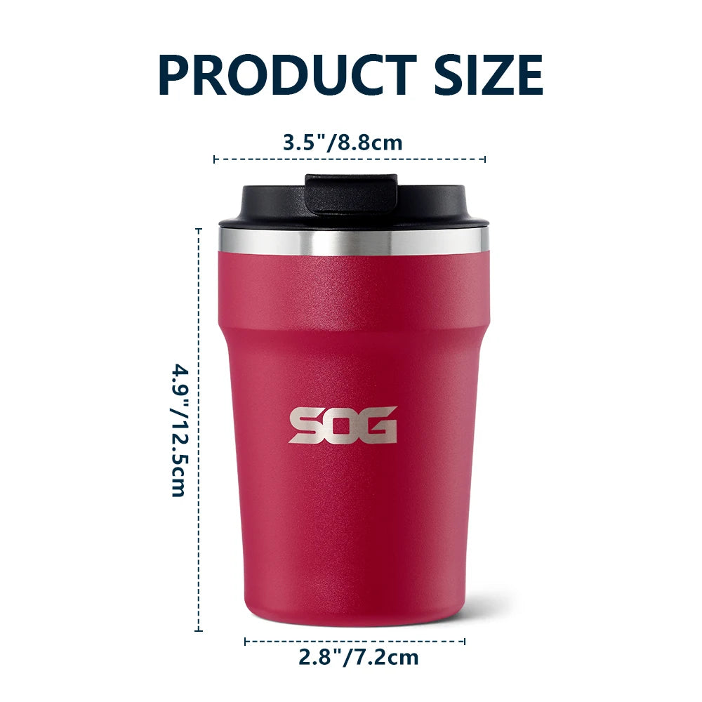 SOG 12oz/360ml Thermos Coffee Mug Stainless Steel Vacuum Insulated Water Bottle & Travel Coffee Cup for Camping, Sports, Office